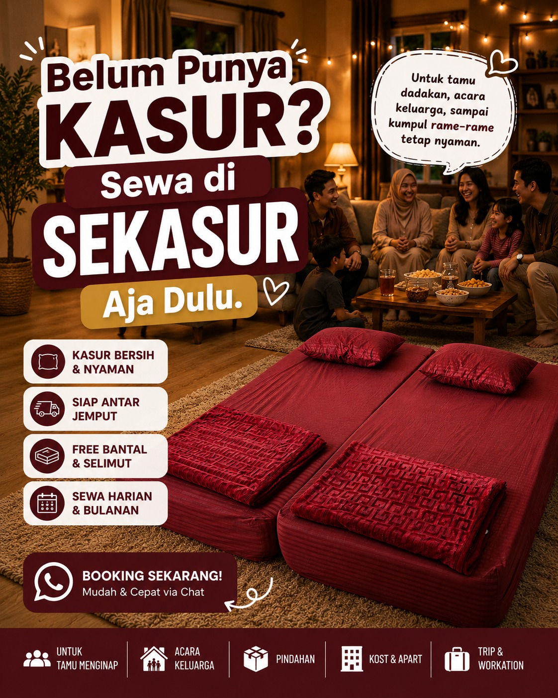 Sewa kasur tambahan Bojonegoro untuk tamu, keluarga, hajatan dan acara